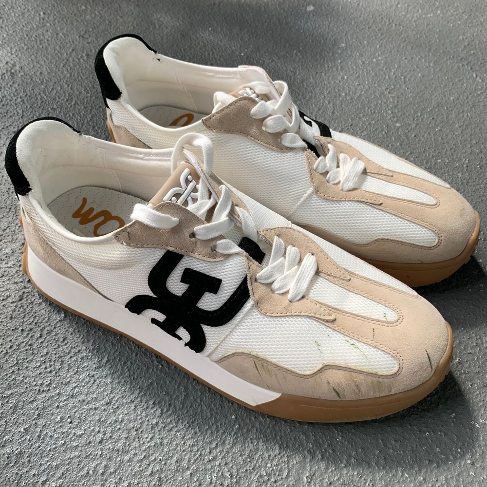Sam Edelman Langley Sneakers Womens 10.5 M White Tan Black Suede Mesh Lug Sole